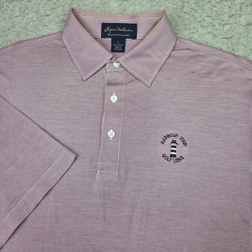 Bryan Nelson Polo Shirt Mens Large Red Excellent Striped Harbor Town Golf Links